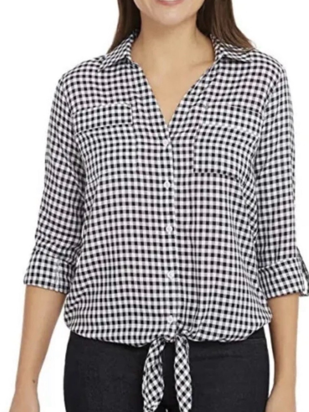 Jones New York Black and White Gingham Button-Down Shirt - Picture 4 of 4